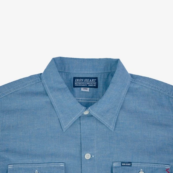 4oz Selvedge Short Sleeved Summer Shirt - Blue 9 4oz Selvedge Short Sleeved Summer Shirt - Blue - Image 7