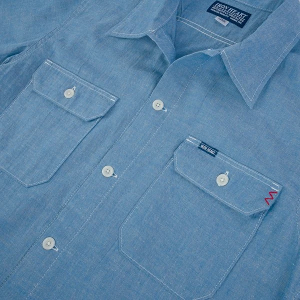 4oz Selvedge Short Sleeved Summer Shirt - Blue 11 4oz Selvedge Short Sleeved Summer Shirt - Blue - Image 9