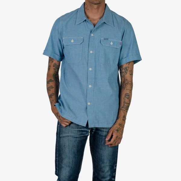4oz Selvedge Short Sleeved Summer Shirt - Blue 3 4oz Selvedge Short Sleeved Summer Shirt - Blue