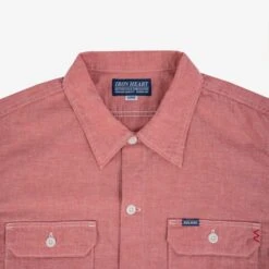 4oz Selvedge Short Sleeved Summer Shirt - Red -Denim Clothing-Iron Heart International IHSH 388 RED 6