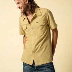 4oz Selvedge Short Sleeved Summer Shirt - Yellow -Denim Clothing-Iron Heart International IHSH 388 YEL 2