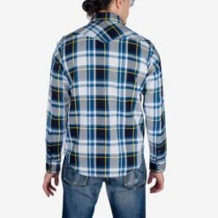 9oz Selvedge American Check Western Shirt - Blue -Denim Clothing-Iron Heart International IHSH 390 BLU 2