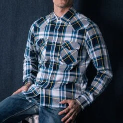 9oz Selvedge American Check Western Shirt - Blue -Denim Clothing-Iron Heart International IHSH 390 BLU 3