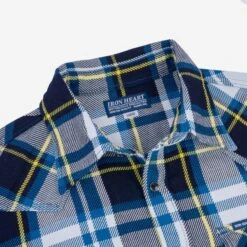 9oz Selvedge American Check Western Shirt - Blue -Denim Clothing-Iron Heart International IHSH 390 BLU 7