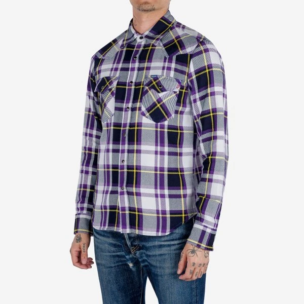 9oz Selvedge American Check Western Shirt - Purple 4 9oz Selvedge American Check Western Shirt - Purple - Image 2