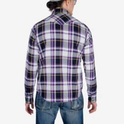 9oz Selvedge American Check Western Shirt - Purple 18 9oz Selvedge American Check Western Shirt - Purple -Denim Clothing-Iron Heart International IHSH 390 PUR 2