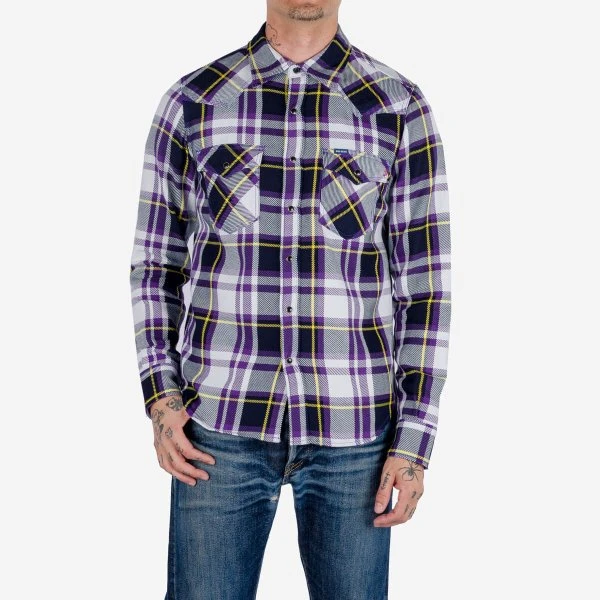 9oz Selvedge American Check Western Shirt - Purple 3 9oz Selvedge American Check Western Shirt - Purple