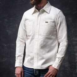 13.5oz Denim Work Shirt - White 18 13.5oz Denim Work Shirt - White -Denim Clothing-Iron Heart International IHSH 391 WHT 3