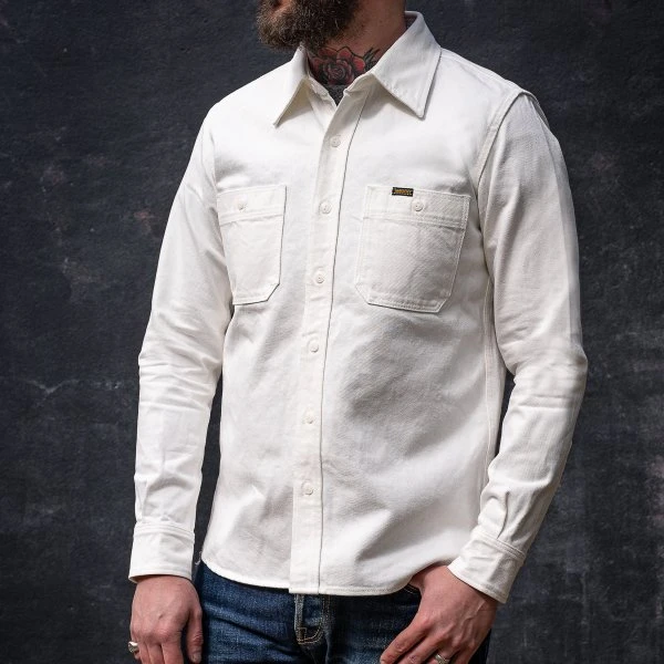 13.5oz Denim Work Shirt - White 6 13.5oz Denim Work Shirt - White - Image 4
