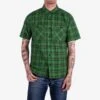 5oz Selvedge Short Sleeved Work Shirt - Green Vintage Check -Denim Clothing-Iron Heart International IHSH 392 GRN