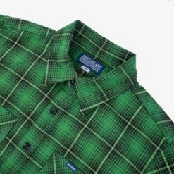 5oz Selvedge Short Sleeved Work Shirt - Green Vintage Check -Denim Clothing-Iron Heart International IHSH 392 GRN 4