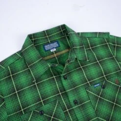 5oz Selvedge Short Sleeved Work Shirt - Green Vintage Check -Denim Clothing-Iron Heart International IHSH 392 GRN 5