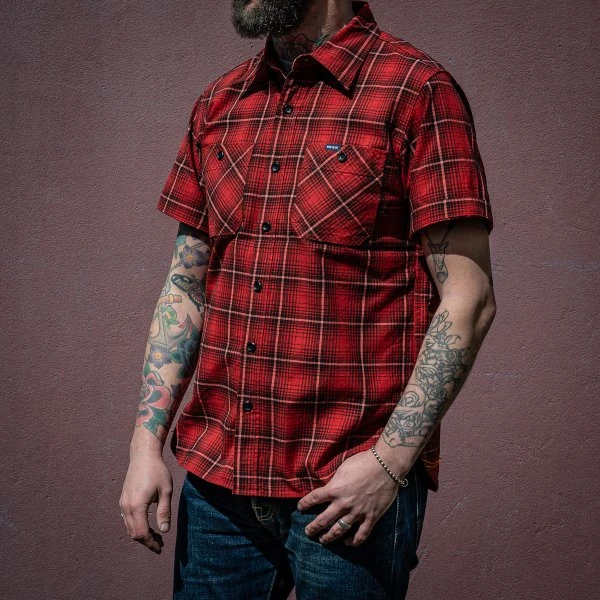 5oz Selvedge Short Sleeved Work Shirt - Red Vintage Check 5 5oz Selvedge Short Sleeved Work Shirt - Red Vintage Check - Image 3
