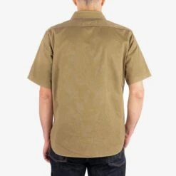 7oz Fatigue Cloth Short Sleeved Work Shirt - Khaki -Denim Clothing-Iron Heart International IHSH 393 KHA 1