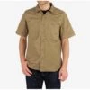 7oz Fatigue Cloth Short Sleeved Work Shirt - Khaki 2 7oz Fatigue Cloth Short Sleeved Work Shirt - Khaki -Denim Clothing-Iron Heart International IHSH 393 KHA