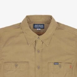 7oz Fatigue Cloth Short Sleeved Work Shirt - Khaki -Denim Clothing-Iron Heart International IHSH 393 KHA 4