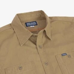7oz Fatigue Cloth Short Sleeved Work Shirt - Khaki -Denim Clothing-Iron Heart International IHSH 393 KHA 5