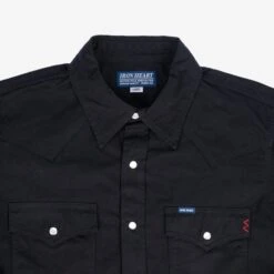 7oz Fatigue Cloth Western Shirt - Black -Denim Clothing-Iron Heart International IHSH 394 BLK 4