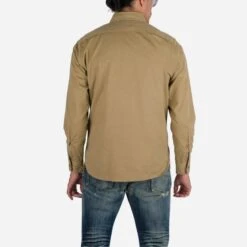 7oz Fatigue Cloth Work Shirt - Khaki -Denim Clothing-Iron Heart International IHSH 395 KHA 1