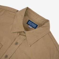 7oz Fatigue Cloth Work Shirt - Khaki -Denim Clothing-Iron Heart International IHSH 395 KHA 4