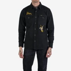 Iron Heart X DicE 12oz Selvedge Denim Embroidered Western Shirt "The Johnny Cash III" - Superblack -Denim Clothing-Iron Heart International IHSH IHxDM 01 1