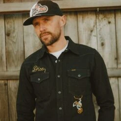 Iron Heart X DicE 12oz Selvedge Denim Embroidered Western Shirt "The Johnny Cash III" - Superblack -Denim Clothing-Iron Heart International IHSH IHxDM 01 3