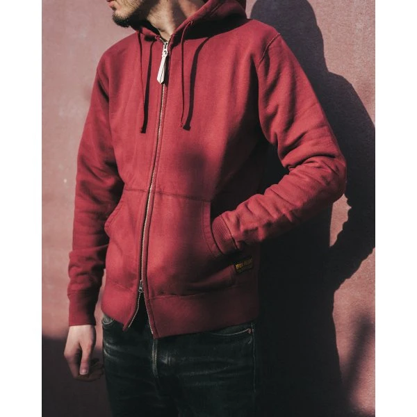 14oz Ultra Heavyweight Loopwheel Cotton Zip Up Hoodie - Burgundy 5 14oz Ultra Heavyweight Loopwheel Cotton Zip Up Hoodie - Burgundy - Image 3