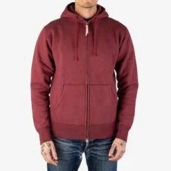 14oz Ultra Heavyweight Loopwheel Cotton Zip Up Hoodie - Burgundy