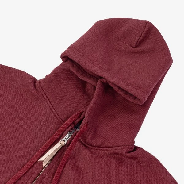 14oz Ultra Heavyweight Loopwheel Cotton Zip Up Hoodie - Burgundy 7 14oz Ultra Heavyweight Loopwheel Cotton Zip Up Hoodie - Burgundy - Image 5