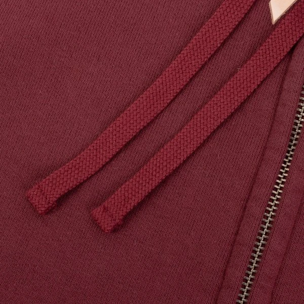 14oz Ultra Heavyweight Loopwheel Cotton Zip Up Hoodie - Burgundy 9 14oz Ultra Heavyweight Loopwheel Cotton Zip Up Hoodie - Burgundy - Image 7