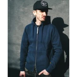 14oz Ultra Heavyweight Loopwheel Cotton Zip Up Hoodie - Navy -Denim Clothing-Iron Heart International IHSW 10 NAV 2