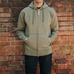 14oz Ultra Heavyweight Loopwheel Cotton Zippered Hoodie - Olive -Denim Clothing-Iron Heart International IHSW 10 OLV 2