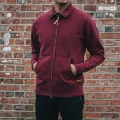 14oz Ultra Heavyweight Loopwheel Cotton Zip Up Sweater - Burgundy -Denim Clothing-Iron Heart International IHSW 11 BUR 2
