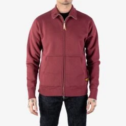 14oz Ultra Heavyweight Loopwheel Cotton Zip Up Sweater - Burgundy