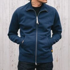 14oz Ultra Heavyweight Loopwheel Cotton Zip Up Sweater - Navy -Denim Clothing-Iron Heart International IHSW 11 NAV 2