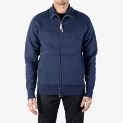 14oz Ultra Heavyweight Loopwheel Cotton Zip Up Sweater - Navy