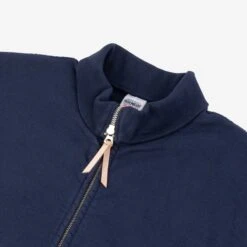 14oz Ultra Heavyweight Loopwheel Cotton Zip Up Sweater - Navy -Denim Clothing-Iron Heart International IHSW 11 NAV 4