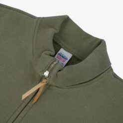 14oz Ultra Heavyweight Loopwheel Cotton Zip Up Sweater - Olive Green -Denim Clothing-Iron Heart International IHSW 11 OLV 4