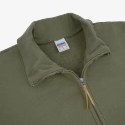 14oz Ultra Heavyweight Loopwheel Cotton Zip Up Sweater - Olive Green -Denim Clothing-Iron Heart International IHSW 11 OLV 6