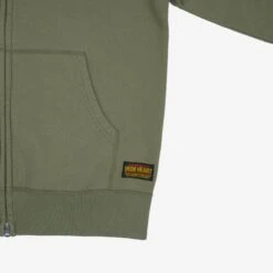 14oz Ultra Heavyweight Loopwheel Cotton Zip Up Sweater - Olive Green -Denim Clothing-Iron Heart International IHSW 11 OLV 8