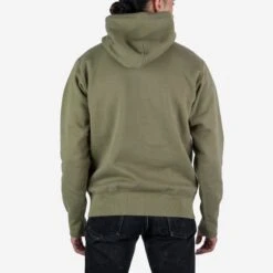 14oz Ultra Heavyweight Loopwheel Cotton Hoodie - Olive -Denim Clothing-Iron Heart International IHSW 49 OLV 2