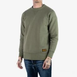 14oz Ultra Heavyweight Loopwheel Cotton Crew Neck Sweat - Olive