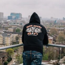 14oz Ultra Heavyweight Loopwheel Printed Hooded Sweat – Black -Denim Clothing-Iron Heart International IHSW 72 BLK 2