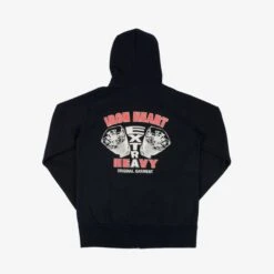 14oz Ultra Heavyweight Loopwheel Printed Hooded Sweat – Black -Denim Clothing-Iron Heart International IHSW 72 BLK 4