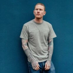 6.5oz Loopwheel Crew Neck T-Shirt With Longer Body - Light Grey 11 6.5oz Loopwheel Crew Neck T-Shirt With Longer Body - Light Grey -Denim Clothing-Iron Heart International IHT 1610L LGR 2