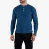 Waffle Knit Long Sleeved Thermal Henley - Indigo Dyed