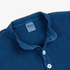 Waffle Knit Long Sleeved Thermal Henley - Indigo Dyed -Denim Clothing-Iron Heart International IHTL 1213 IND 5