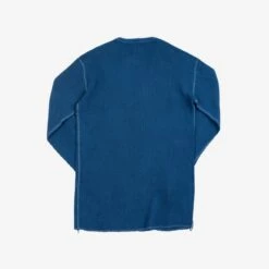 Waffle Knit Long Sleeved Crew Neck Thermal Top - Indigo Dyed -Denim Clothing-Iron Heart International IHTL 1301 IND 2