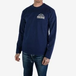 7.5oz Printed Loopwheel Crew Neck Long Sleeved T-Shirt - Navy