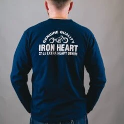 7.5oz Printed Loopwheel Crew Neck Long Sleeved T-Shirt - Navy -Denim Clothing-Iron Heart International IHTL 2302 NAV 3